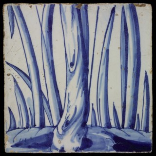 Blue tile of chimney pilaster: stem, petioles, chimney pilaster tile pilaster footage fragment ceramics pottery glaze, Three