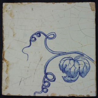 Blue tile with vine, from chimney pilaster with 39 tiles, tile pilaster footage fragment ceramics pottery glaze, Eight blue