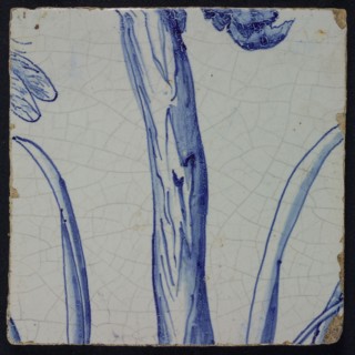 Blue tile with stem vine, of chimney pilaster with 39 tiles, tile pilaster footage fragment ceramic pottery glaze, Nine blue