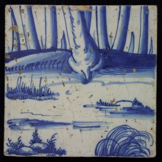 Blue tile with plant stalks of chimney pilaster, tile pilaster footage fragment ceramic pottery glaze, Two blue tiles