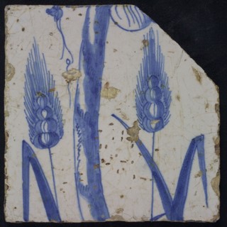 Blue tile of chimney pilaster with 13 tiles, ears of corn and stem, chimney pilaster tile pilaster footage fragment ceramics