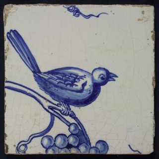 Blue tile of pilaster with 39 tiles, bird, tile pilaster footage fragment ceramics pottery glaze, Four blue tiles with bunches