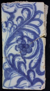 Border tile, garland, with six-leaf flower, border tile wall tile tile sculpture ceramic earthenware glaze, baked 2x glazed