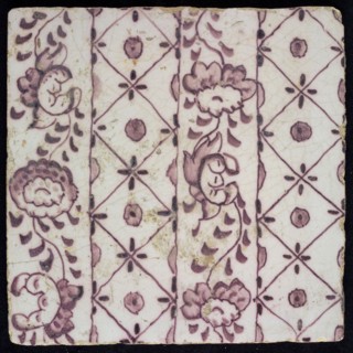Ornament tile, vertical decor with floral scrolls, wall tile tile sculpture ceramic earthenware glaze, baked 2x glazed painted