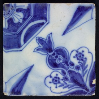 Ornament tile, diagonal decor with point star, wall tile tile sculpture ceramic earthenware glaze, baked 2x glazed painted