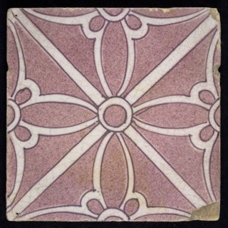 Sprinkled purple ornament tile, double bows along two diagonals, center double, wall tile tile sculpture ceramic earthenware