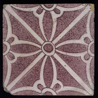 Sprinkled purple ornament tile, double bows along two diagonals, center double, wall tile tile sculpture ceramic earthenware