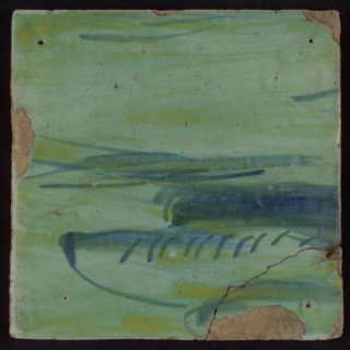 Tile of tableau (green, blue), tile picture footage fragment ceramics pottery glaze, Seven multi-colored tiles of tableau