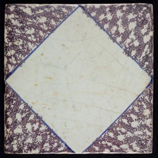 Ornament tile, white diamond with blue frame, wall tile tile sculpture ceramic earthenware glaze, baked 2x glazed painted Red