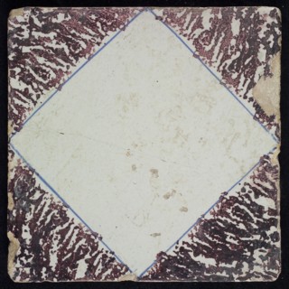 Ornament tile, White diamond with blue frame, wall tile tile sculpture ceramic earthenware glaze, baked 2x glazed painted Red