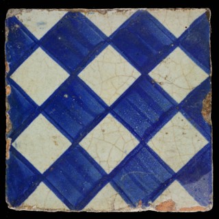 Ornament tile, blue on gray, with light blue brushed check pattern as checkerplate, small windows, floor tile tile sculpture