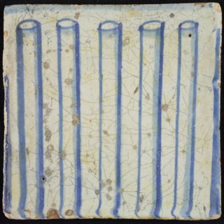 Tile of chimney pilaster, blue on white, part of column with cannelure, chimney pilaster tile pilaster footage fragment ceramics