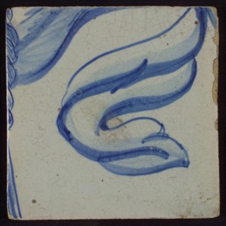 Tile with blue drawing, tile picture footage fragment ceramics pottery glaze, d 1.0