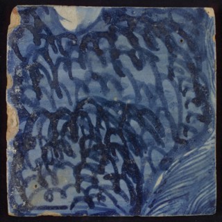Tile with blue painting, tile pilaster footage fragment ceramic earthenware glaze, d 1.3