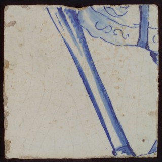Tile with blue drawing, tile pilaster footage fragment ceramics pottery glaze, d 1.1