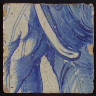 Tile with blue drawing, tile pilaster footage fragment ceramic earthenware glaze, d 1.1
