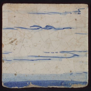 Tile with blue drawing, tile pilaster footage fragment ceramic earthenware glaze, d 1.5
