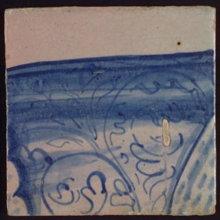Tile with blue painting, tile pilaster footage fragment ceramic earthenware glaze, d 1.3