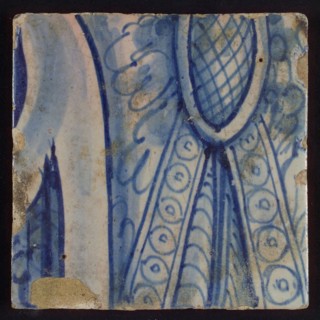 Tile with blue clothes?, tile picture footage fragment ceramics pottery glaze, d 1.3