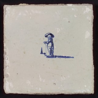 Scene tile, child's play, flasks, wall tile tile sculpture ceramic earthenware glaze, baked 2x glazed painted Blue on white