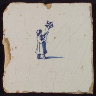 Scene tile, child's play, Epiphany, wall tile tile sculpture ceramic earthenware glaze, baked 2x glazed painted Blue on white