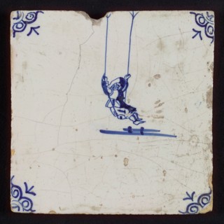 Scene tile, child's play, rocking, corner motif ox's head, wall tile tile sculpture ceramic earthenware enamel tinglage