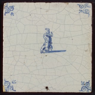 Scene tile, child's play, headstand, corner motif ox's head, wall tile tile sculpture ceramic earthenware glaze, baked 2x glazed