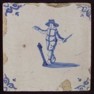 Scene tile, child's play, tipping, corner motif ox's head, wall tile tile sculpture ceramic earthenware glaze, baked 2x glazed