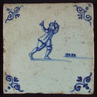 Scene tile, child's play, koot, corner motif ox's head, wall tile tile sculpture ceramic earthenware glaze, baked 2x glazed