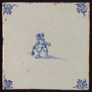 Scene tile, child's play, child with boulder, corner pattern ox's head, wall tile tile sculpture ceramic earthenware glaze
