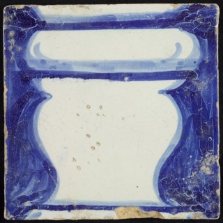 Tile of chimney pilaster, blue on white, part of column with basement in baluster shape, chimney pilaster tile pilaster footage