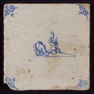 Scene tile, double child's play, on the head and with bump, corner pattern ox's head, wall tile tile sculpture ceramic