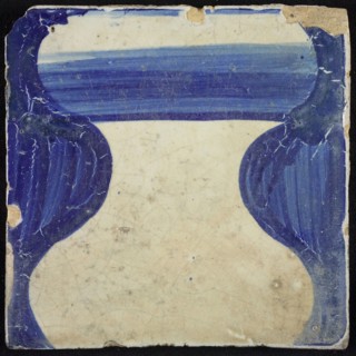 Tile of chimney pilaster, blue on white, part of column with basement in baluster shape, chimney pilaster tile pilaster footage