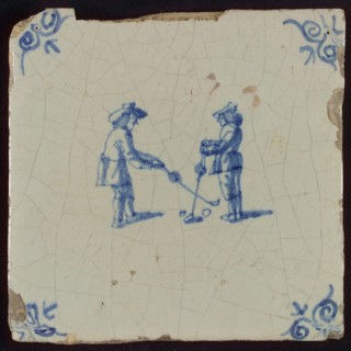 Scene tile, double child's play, children's flasks, corner motif ox's head, wall tile tile sculpture ceramic earthenware glaze