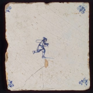 Scene tile, child's play, jump rope, corner motif spider, wall tile tile sculpture ceramic earthenware glaze, baked 2x glazed
