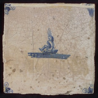 Scene tile, child's play, prick sledge, corner motif spider, wall tile tile sculpture ceramic earthenware glaze, baked 2x glazed