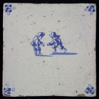 Scene tile, double child's play, twirls, corner motif spider, wall tile tile image ceramics pottery glaze, baked 2x glazed