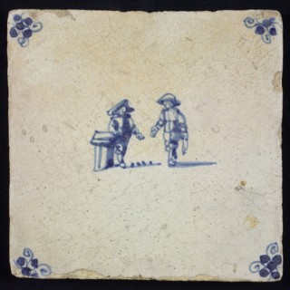 Scene tile, double child's play, flickering, corner motif spider, wall tile tile sculpture ceramic earthenware glaze, baked 2x