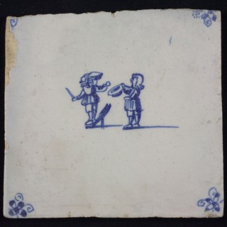 Scene tile, double child's play, tipping, corner motif spider, wall tile tile sculpture ceramic earthenware glaze, baked 2x