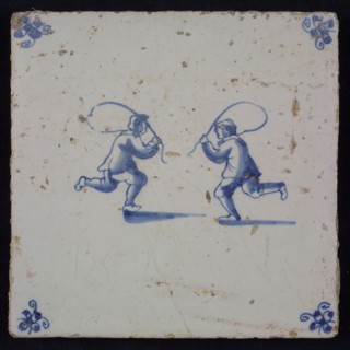 Scene tile, double child's play, corner pattern spider, wall tile tile sculpture ceramic earthenware enamel tinglage, in form