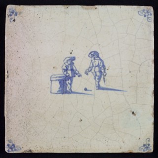 Scene tile, double child's play, rocking, corner motif spider, wall tile tile material ceramics earthenware glaze, baked 2x