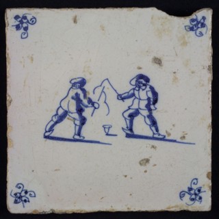 Scene tile, double child's play, spinning, corner pattern spider, wall tile tile sculpture ceramic earthenware glaze tin glaze