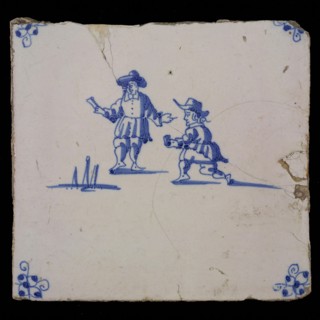 Scene tile, double child's play, koten, corner motif spider, wall tile tile sculpture ceramic earthenware glaze, baked 2x glazed