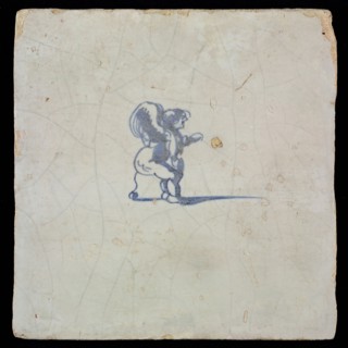White tile with blue putto, wall tile tile sculpture ceramic earthenware glaze, baked 2x glazed painted