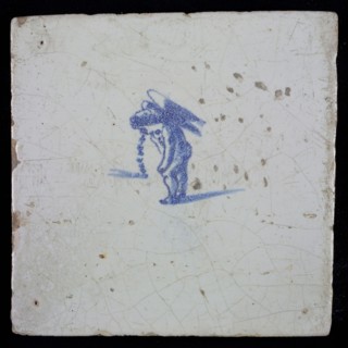 White tile with blue putto, wall tile tile sculpture ceramic earthenware glaze, baked 2x glazed painted