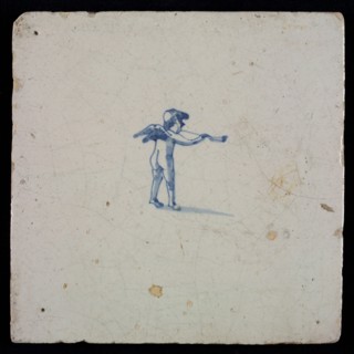 White tile with blue putto, wall tile tile sculpture ceramic earthenware glaze, baked 2x glazed painted