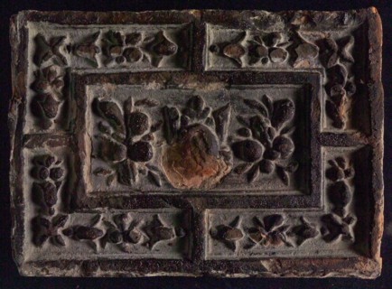Hearthstone, from Antwerp Belgium, with narrow frame, with floral pattern, hearth fireplace component ceramics brick, fried