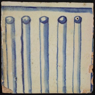 Tile of chimney pilaster, blue on white, part of column with cannelure, chimney pilaster tile pilaster footage fragment ceramics
