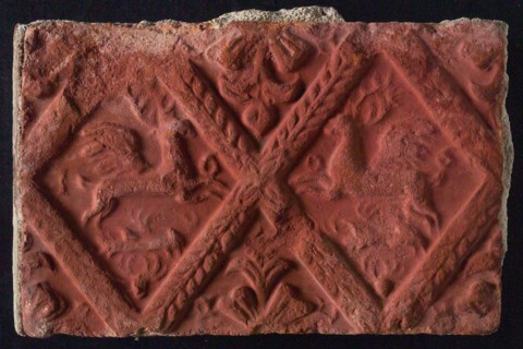 Hearthstone, from Antwerp Belgium, without frame, with winged deer in glass, fireplace stone part ceramics brick, baked Hearth