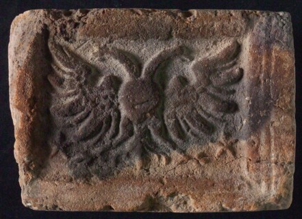 Hearthstone, Luiks, from Luik, Liege Belgium, with wide frame, with two-headed eagle, hearth fireplace component ceramics brick